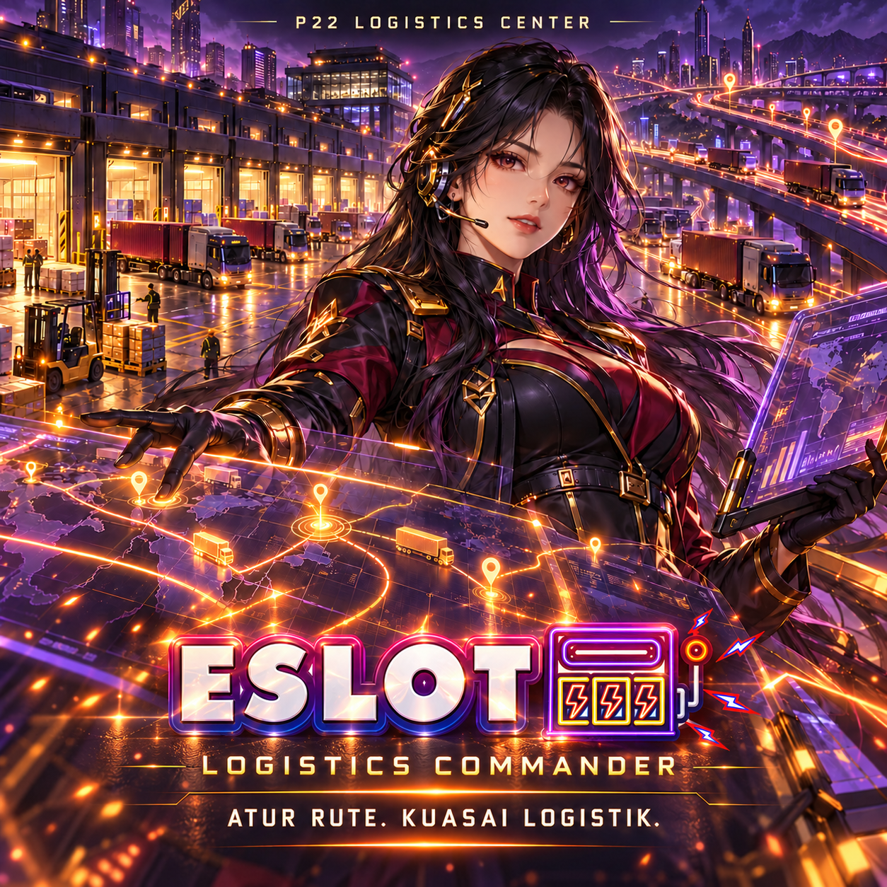 Banner ESLOT game simulasi strategi pusat logistik P22